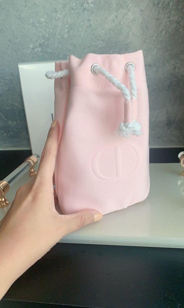 Dior Canvas Drawstring Pink Pouch