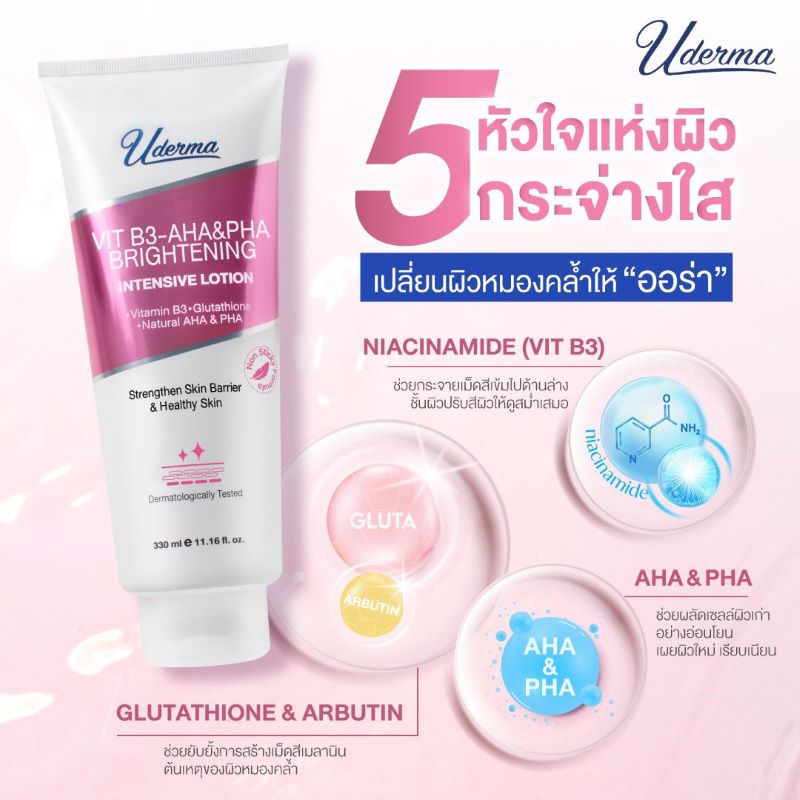 Uderma Vit B3-AHA PHA Brightening Intensive Lotion 70 ml, Uderma , ยูเดอร์มา , โลชั่นเข้มข้น