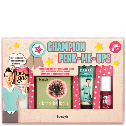 Benefit Champion Perk-Me-Up Beauty Kit 4 items เซ็ตของขวัญสุดว้าวที่จะมาเขย่าหัวใจสาวๆ Travel Size 2 ชิ้น และ Full Size อีก 2 ชิ้น